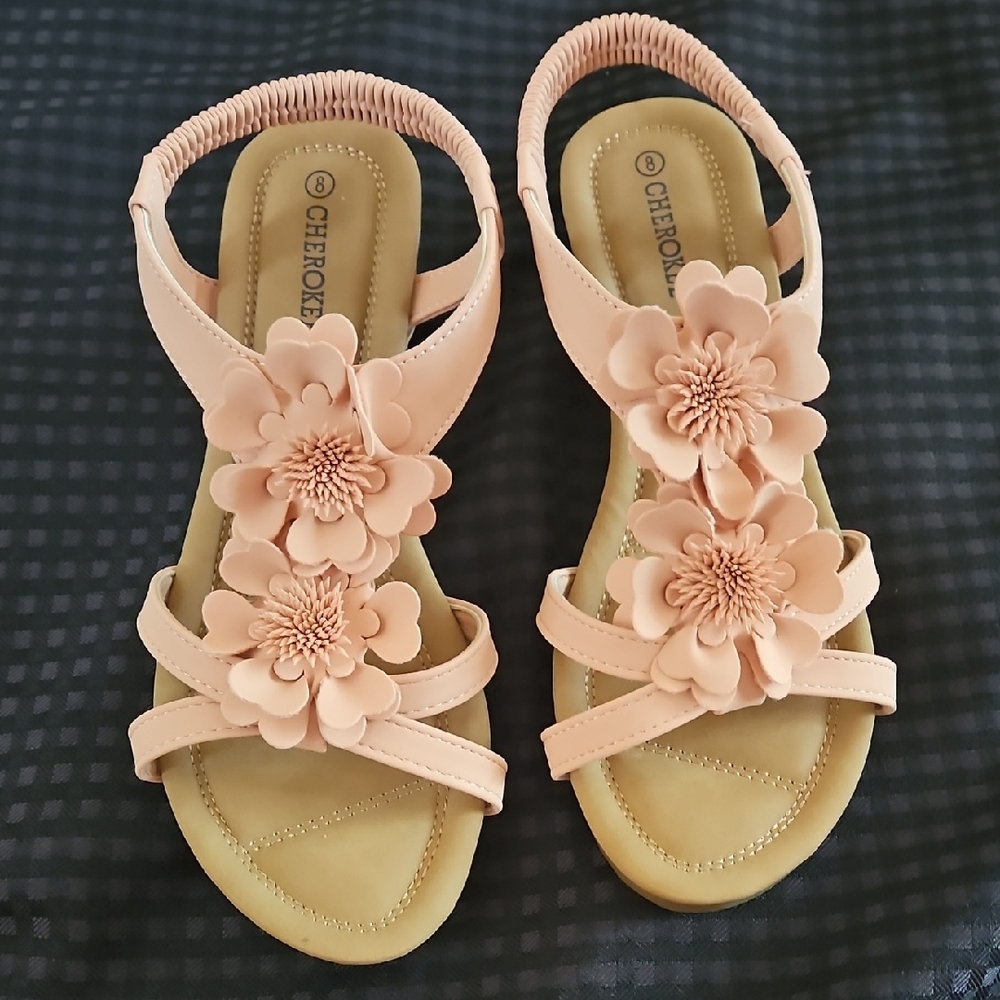 Cherokee, Blush, Floral Sandals, Size 8, Womens